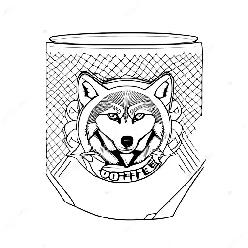 A Minimalist Tattoo Of A Coffee Mug With A Road Map Design And A Wolf Silhouette
