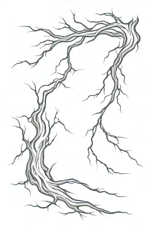 Create A Lightning Neck Tattoo Design With Multiple Branches And Shadows On A White Background