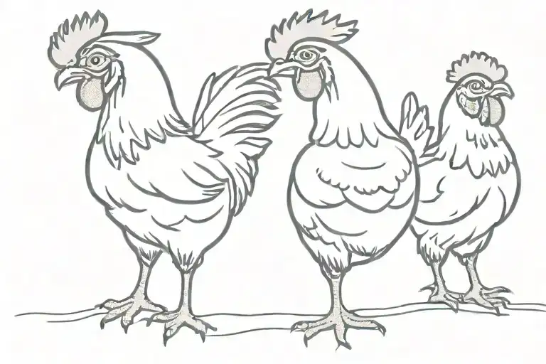 3 Chickens In A Row Made With One Line In Typeface Writing