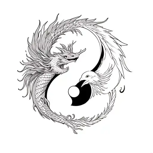 Yin Yang Dragon And Phoenix Bird