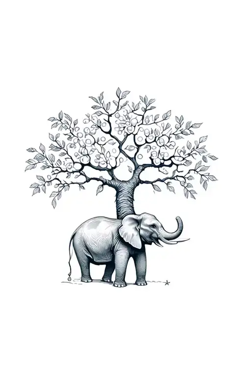 Flourishing Fruit Tree With Jewish Symbolism And An Elephant