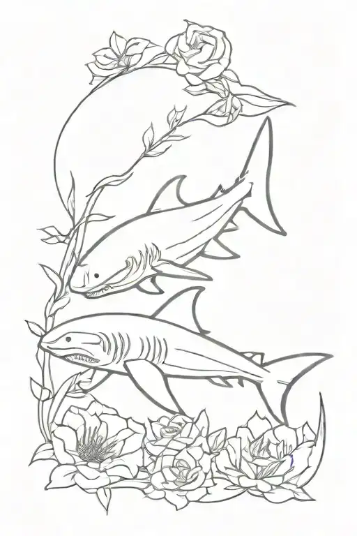 Shark And Flowers Intertwined