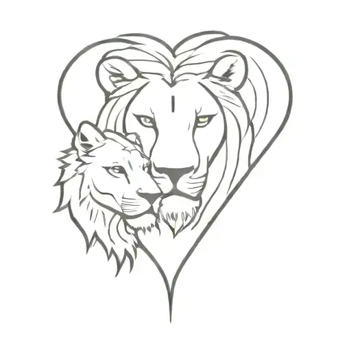 Heart-shaped Lion And Lioness Surrounded By Rays