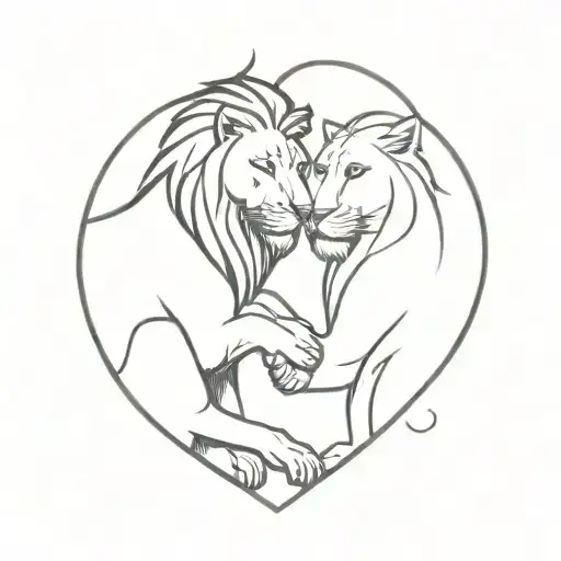 Lion And Lioness In Heart Shape