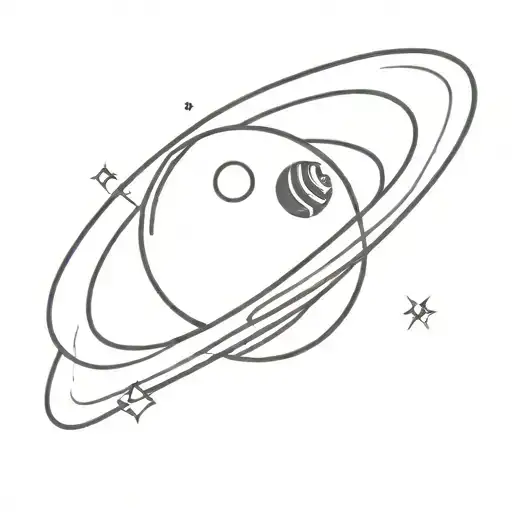A Fine Line Black Tattoo Of A Saturnlike Planet With 6Rings And A Little Butterfly