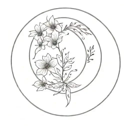 A Minimalist Design Of A Half Moon And A Virgo Sign Intertwined With Flowers