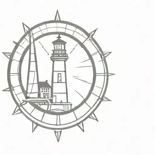 Lighthouse And Boat Steering Wheel