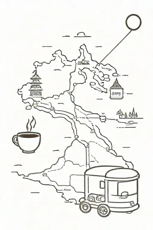 An Adventurous Road Trip Map With Coffee Cup Landmarks