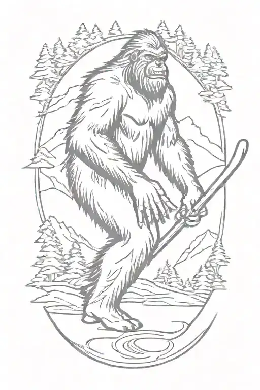 Bigfoot With Hockey Stick