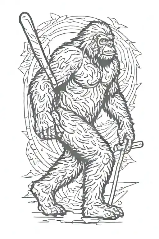 Bigfoot With Hockey Stick