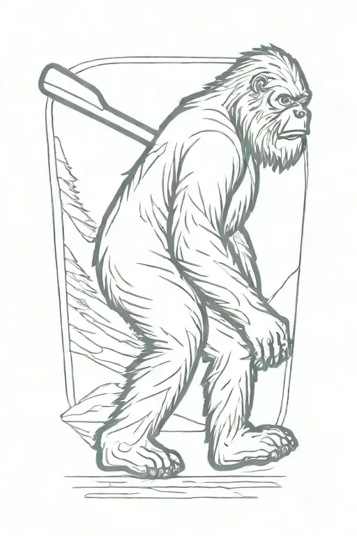 Bigfoot Silhouette With Hockey Stick