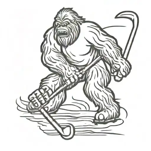 A Minimalist Design Of A Bigfoot Playing Hockey