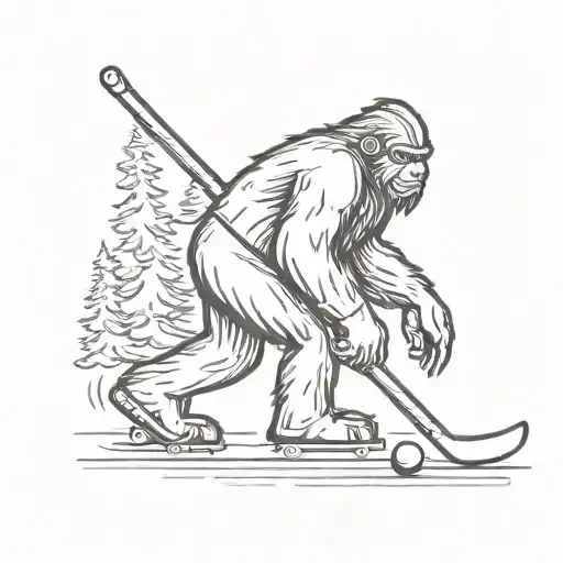 A Minimalist Design Of A Bigfoot Playing Hockey