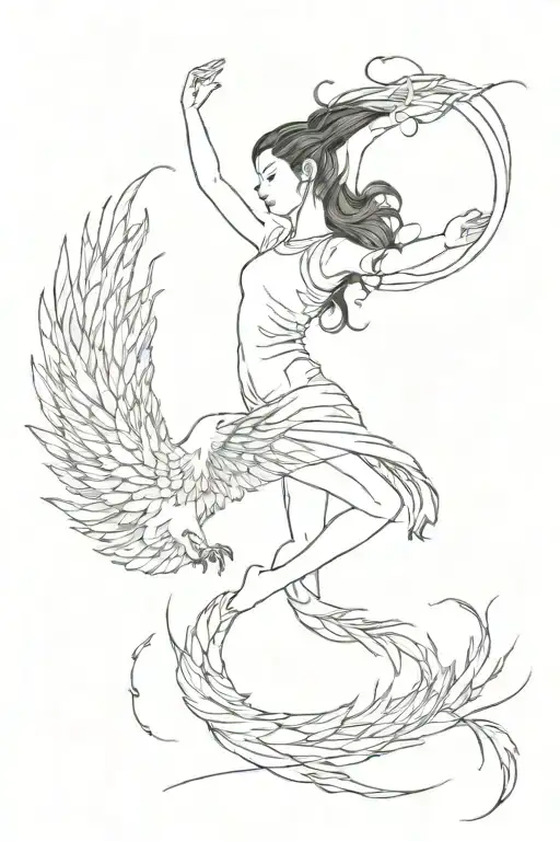 The Girl Is Falling Next To The Flying Phoenix