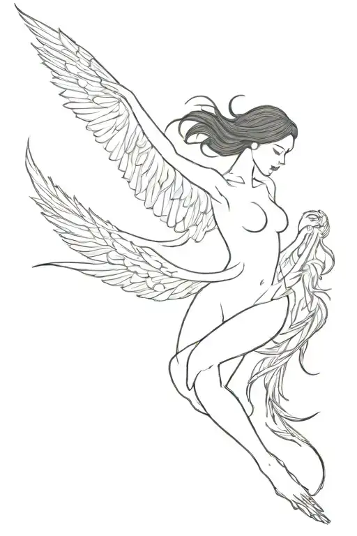 The Girl Is Falling Next To The Flying Phoenix