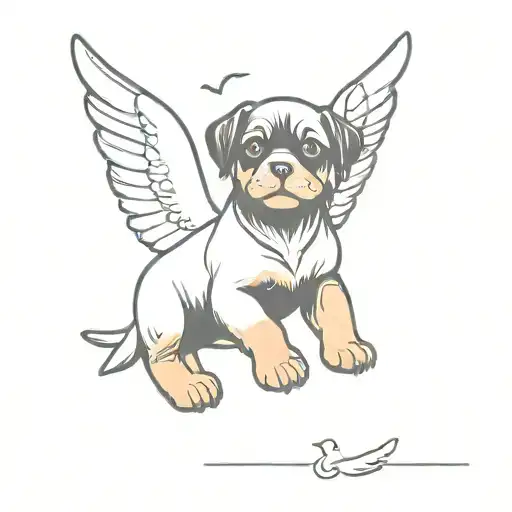 An Adorable Rottweiler Puppy With Wings Flying