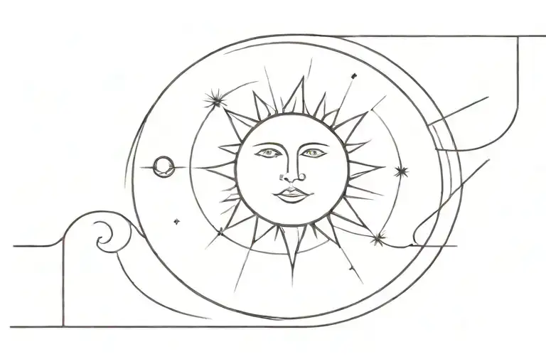 A 5Cm Wide Strip Of Lines With Sun And Moon Inside That Goes Around The Thigh