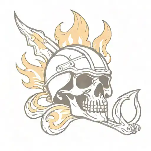 Skull Wearing Helmet Engulfed In Flames With A Halligan