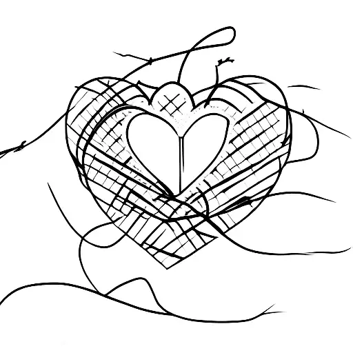 Line Art Tattoo Of A Heart Wrapped In A Barbed Wire