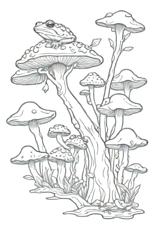 Tree With Mushrooms And Frogs