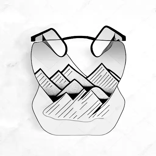 Snowboarding Goggles With Mountain Range Reflected In Them