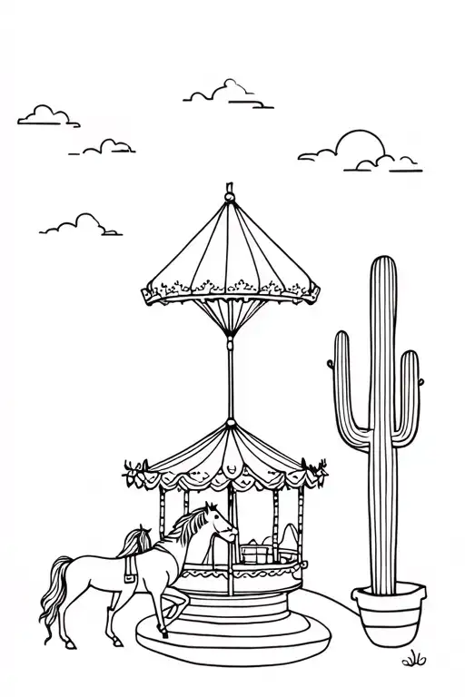 Carousel With One Horse And A Cactus Leading Towards