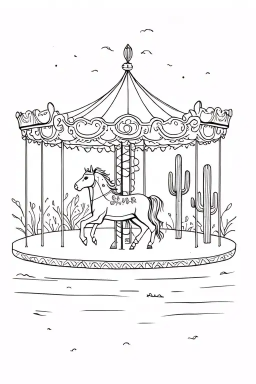Carousel With One Horse And A Cactus Leading Towards