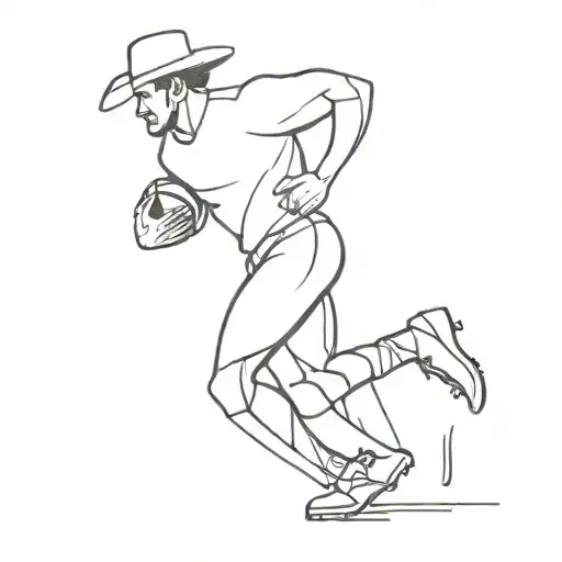 A Minimalist Outline Of A Rugby Player In A Cowboy Hat And Boots