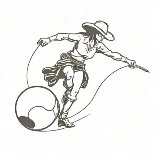 A Minimalist Design Of A Female Cowboy Lassoing A Rugby Ball