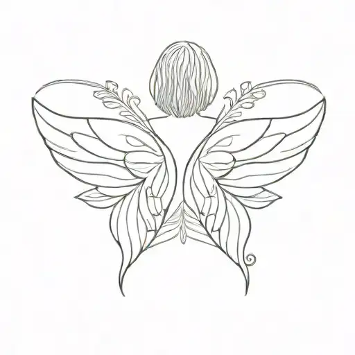 Butterfly And Angel Wings Look With An Outline In The Middle Of A Woman's Back