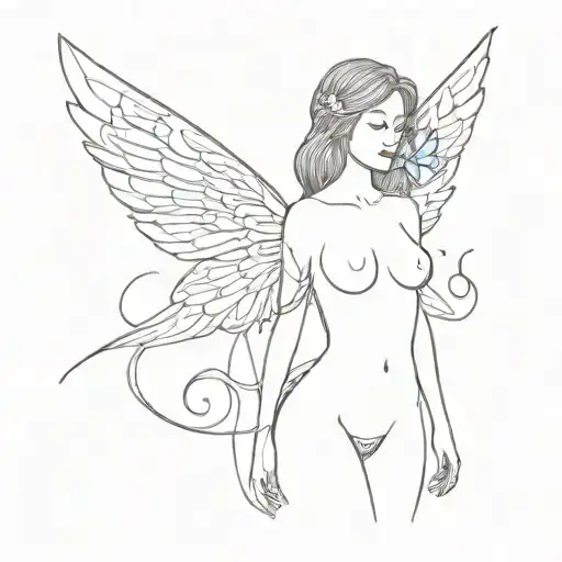 Big Wings With A Butterfly And Angel Look And An Outline Of A Woman's Upper Chest To Thighs Only