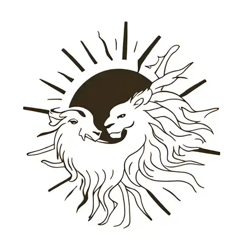 Lion Sun And Phoenix Together Symbolizing