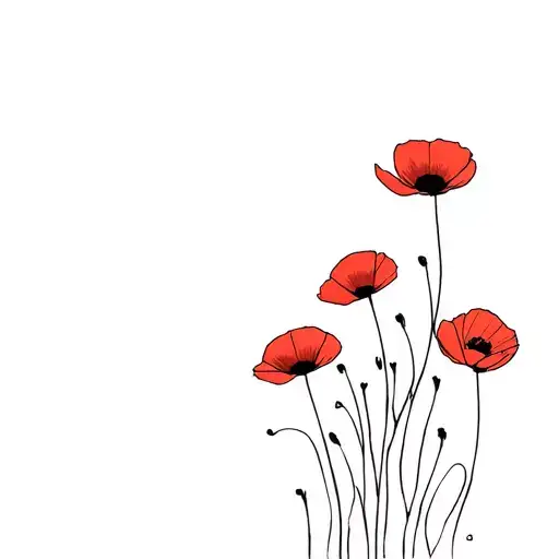 Small Fine Line Of Poppies Going In A Curved Line