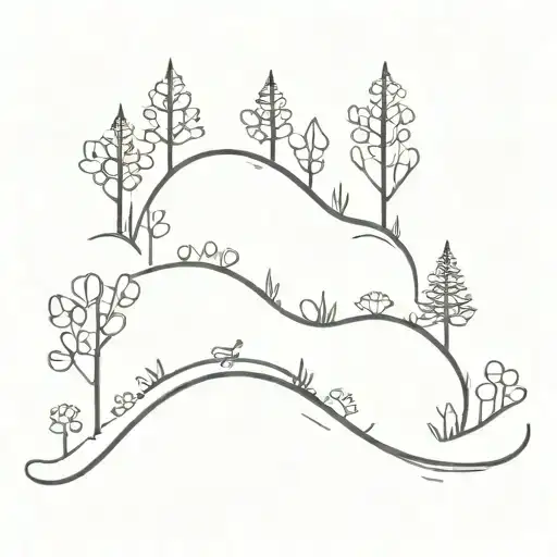 A Minimalist Tattoo Of A Trail Winding Through A Forest Of Flower Blossoms