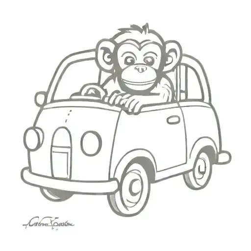 Monkey In A Car Like A Simple Draw For A Kid