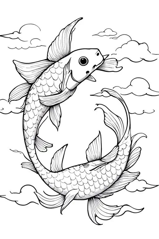 Two Koi Fish Swimming And Clouds Around