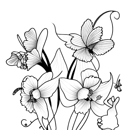 Daffodils With Butterflies And Script Incorporated