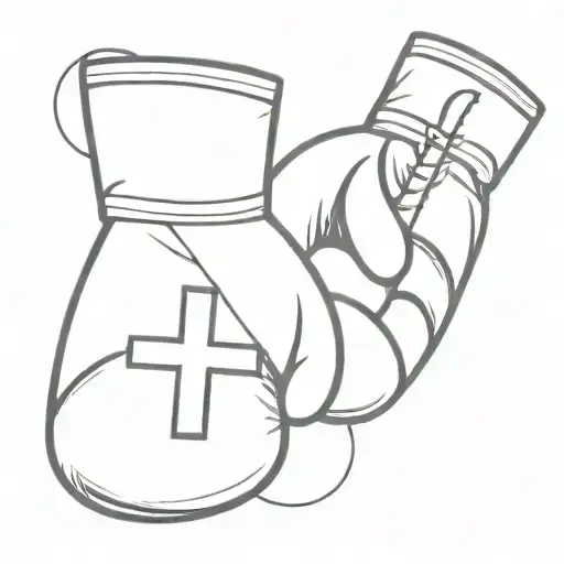 A Minimalist Tattoo Of Boxing Gloves Intertwined With A Christian Cross