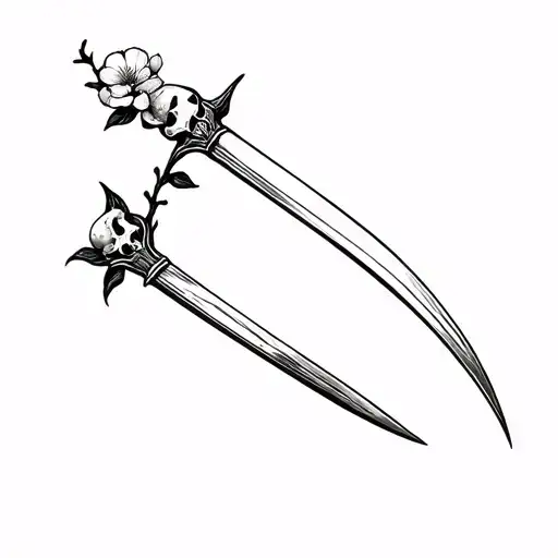 Skulls Swords Dark Cherry Blossoms