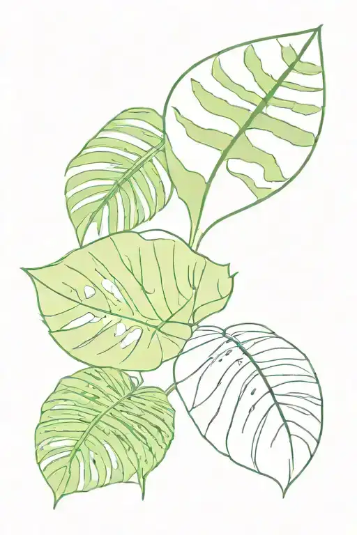 Diamond Shaped Line Around Monstera Leaves And Ferns Sticking Out