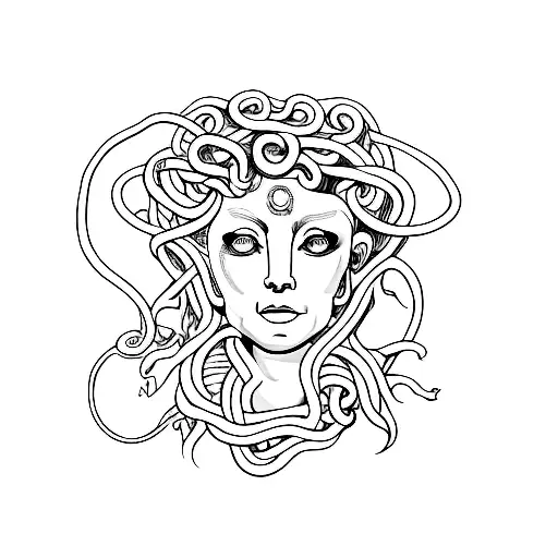 Medusa With Their Eyes Seducing And With The Snakes In Attack Position