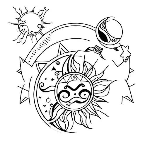 2 Best Friends Tattoo Design With Sun And Moon