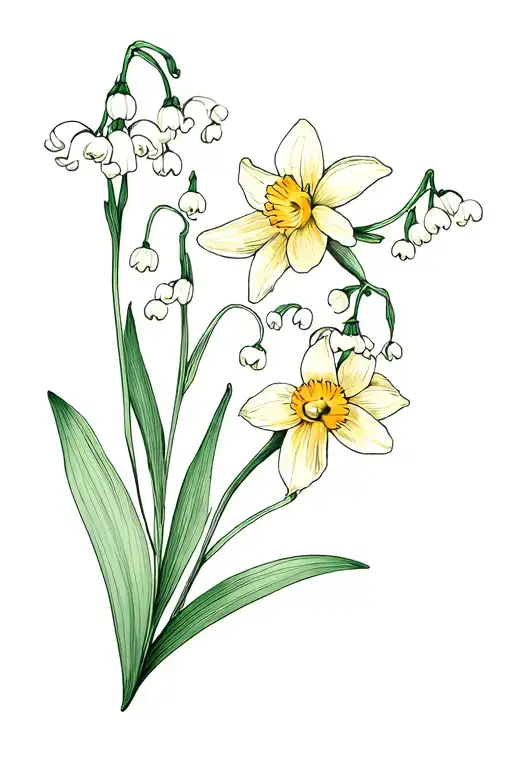 Lily Of The Valley And Daffodil And Aster Flower