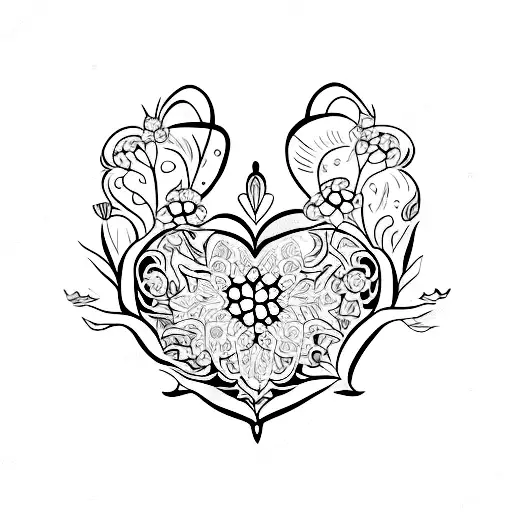 Gothic Heart With Hikarana Flower