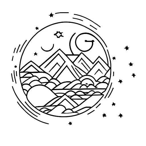 Mountains With Moon And Stars