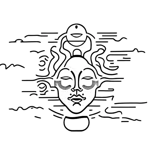 Sculpture Of A Braided-haired Woman With The Sun Behind Her And Her Face Visible In Profile