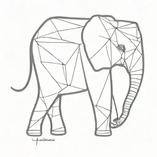 Simple Geometric Elephant With Penguin Holding Tail