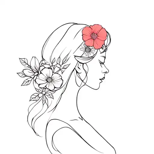 Female Silhouette With Flowers