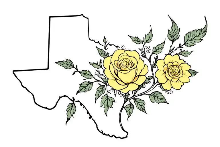 Texas Wildflower On Vines With Yellow Rose In Middle For Lower Back