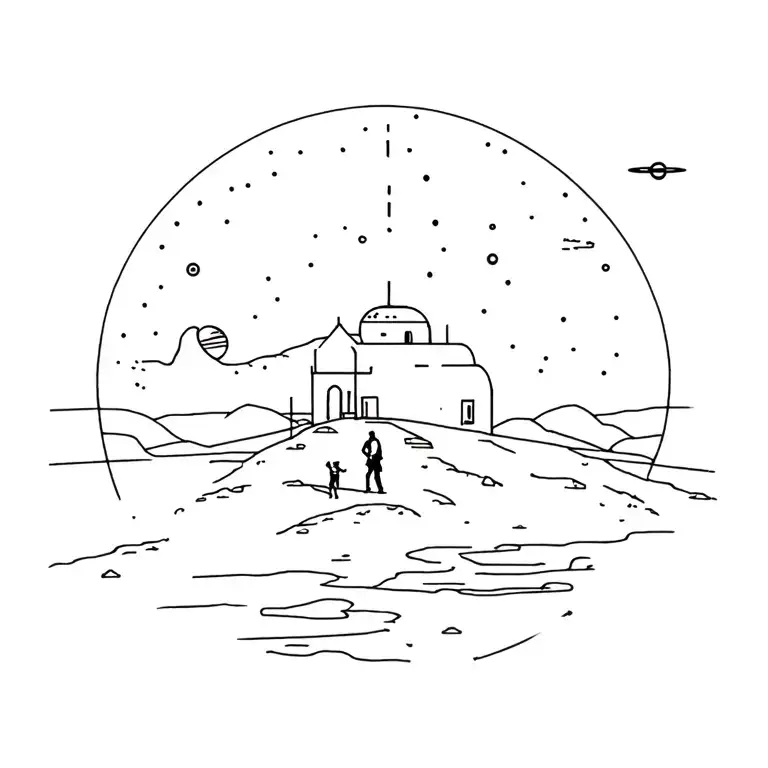 Tatooine Star War Scene Planet Two People And A House